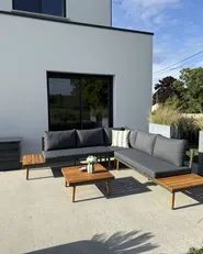 Garten Ecksofa mit Tisch 5-Sitzer CORATO Akazienholz Grau_1008885