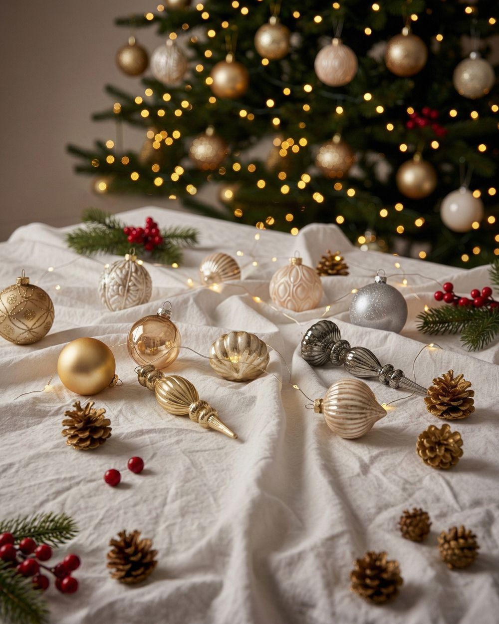 Set of 24 Baubles WINTERLIGHT Glass Rose Gold