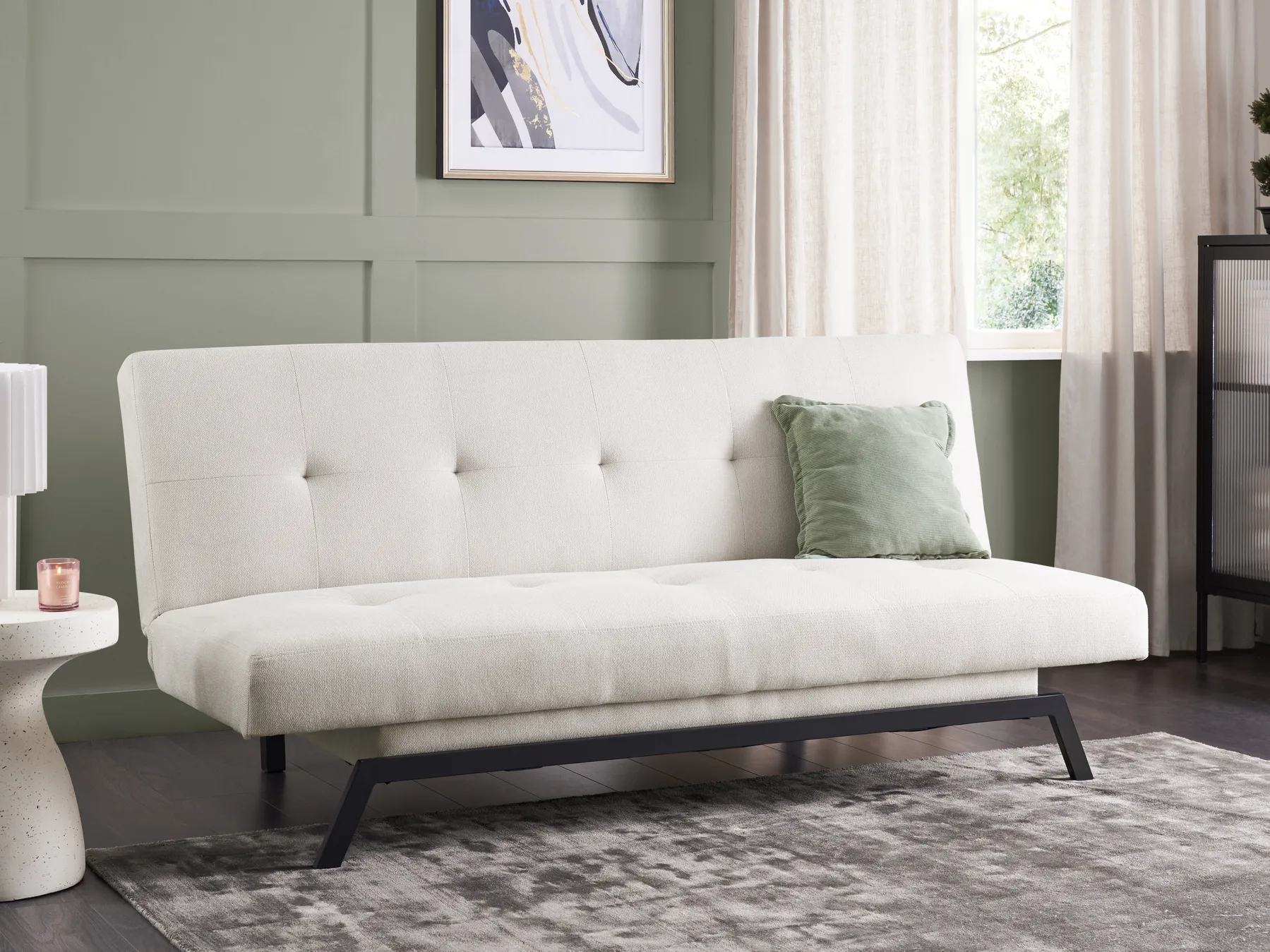 Sofa Bed 3 Seater LEEDS Fabric White_923256