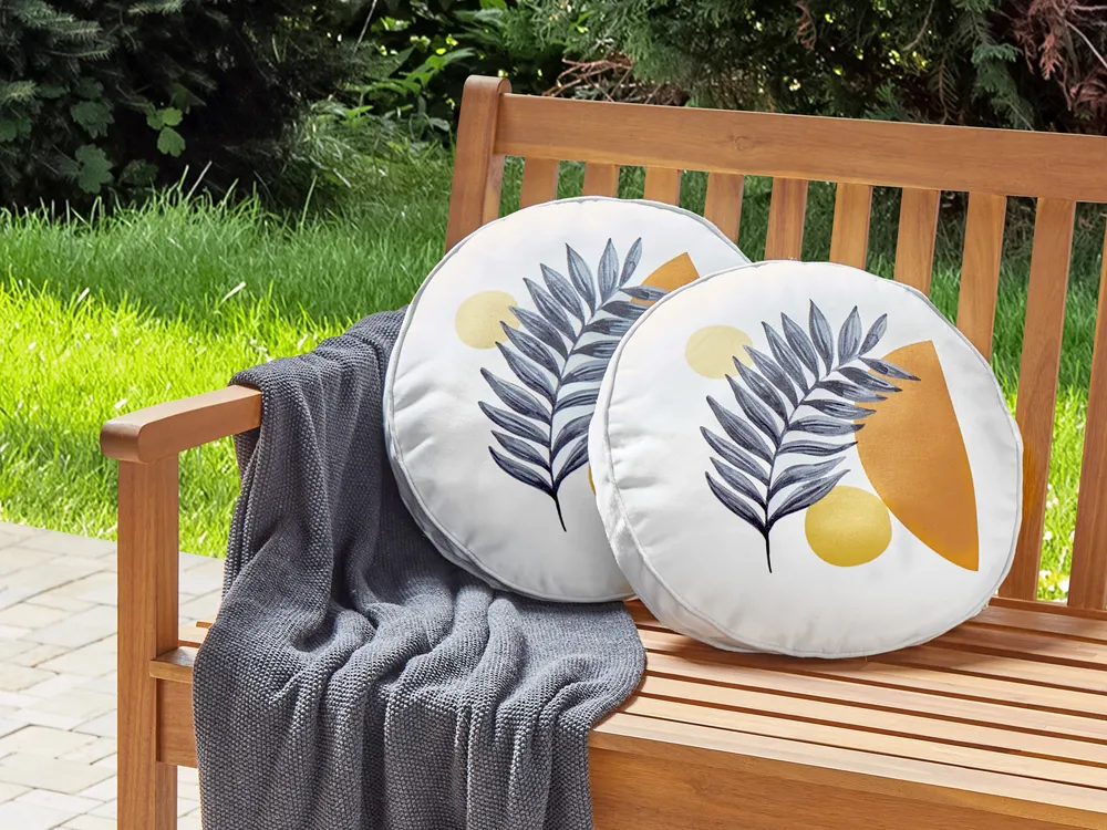 Gartenkissen 2er Set VIOZENE Pflanzenmuster 40 x 40 cm Weiß