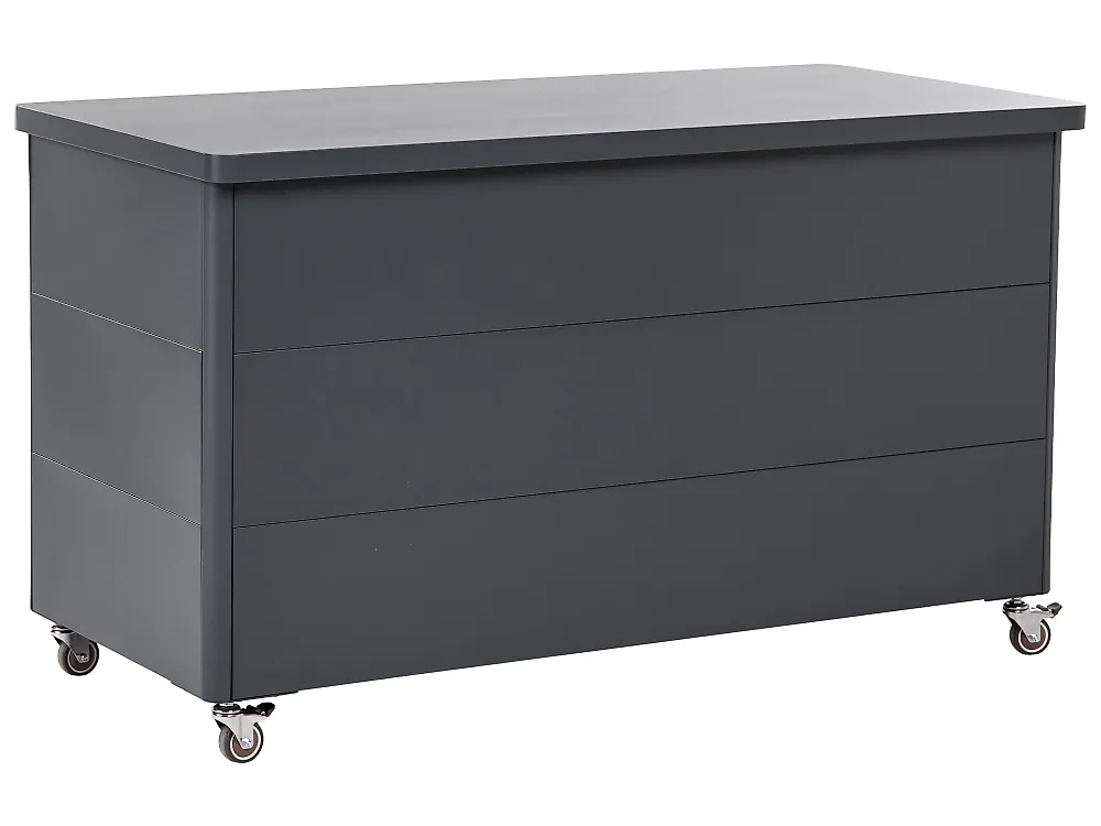 Aufbewahrungsbox KYMI 136 cm 55 cm Metall mit Rädern Dunkelgrau_1173670