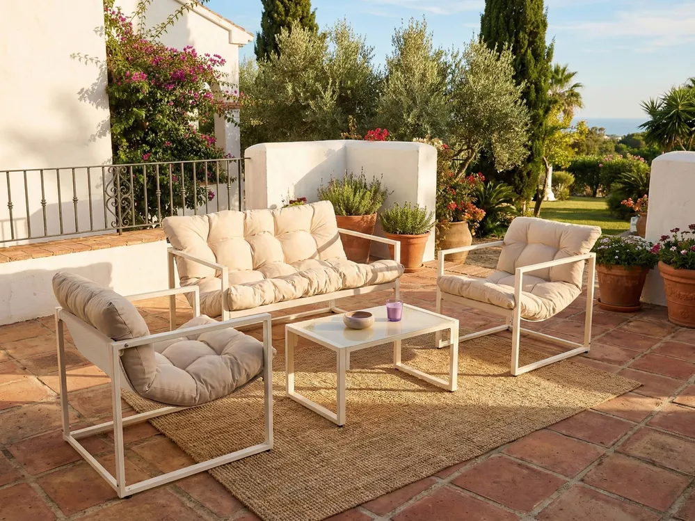 Lounge Set mit Tisch 4-Sitzer GARDA Metall Beige