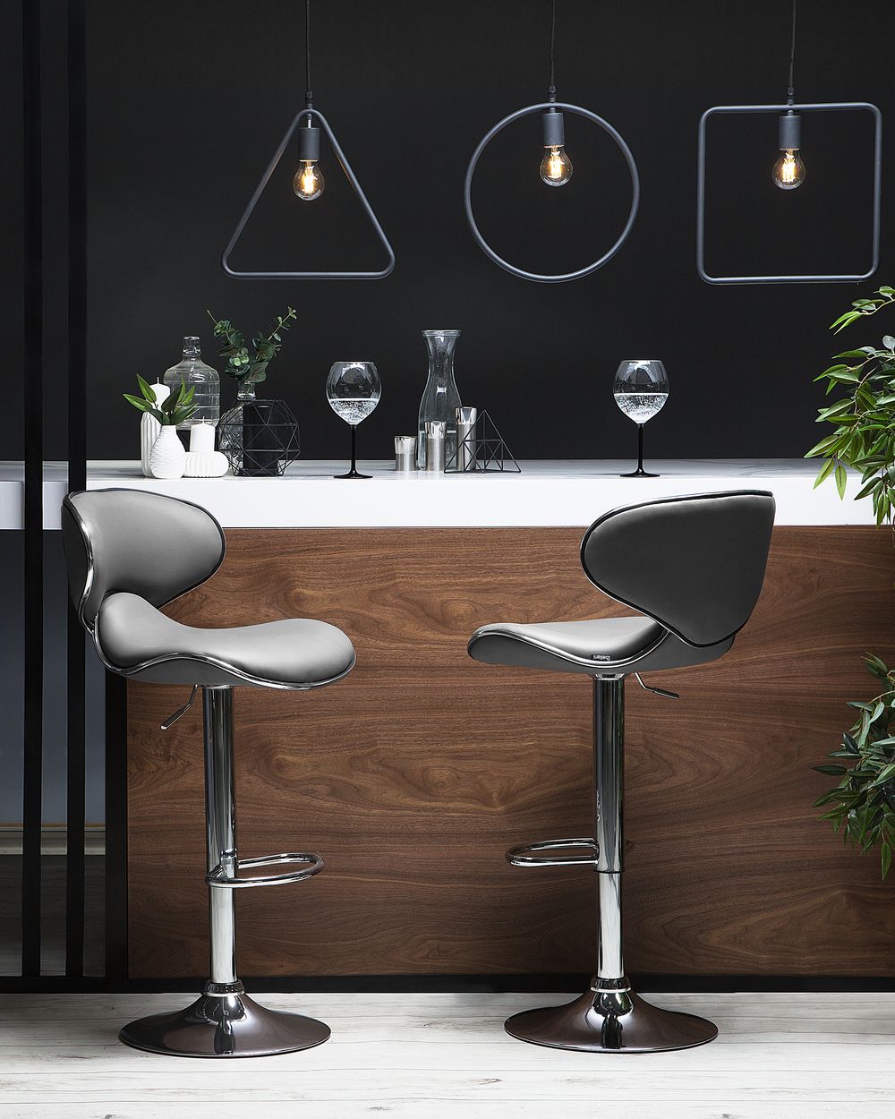 Set of 2 Bar Chairs CONWAY Swivel Faux Leather Grey