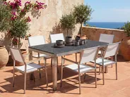 Gartenmöbel Set 6-Sitzer GROSSETO Granit geflammt Schwarz / Weiß_1105510
