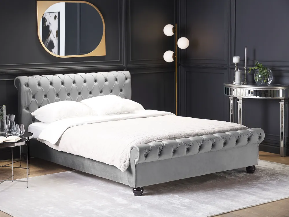 Bett mit Lattenrost Samtstoff AVALLON 140 x 200 cm Grau