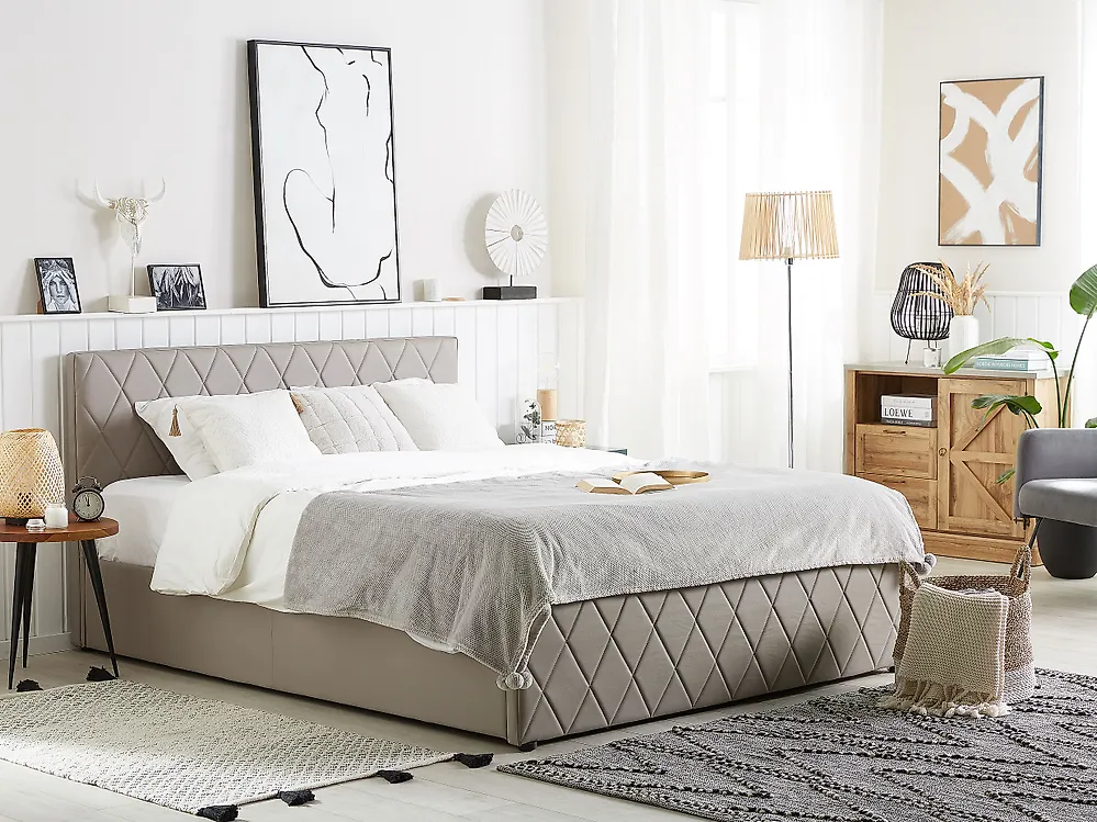 Bett mit Stauraum ROCHEFORT Kunstleder Taupe 180 x 200 cm_1179691