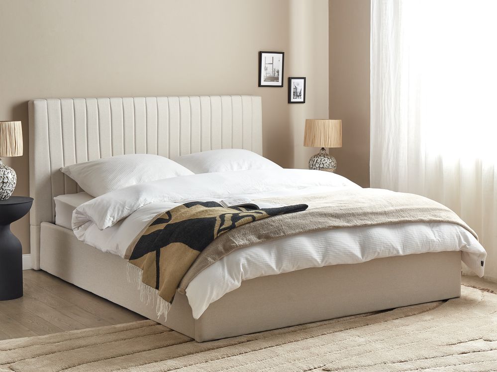 Lit ottoman VION Tissu Beige clair 160 x 200 cm