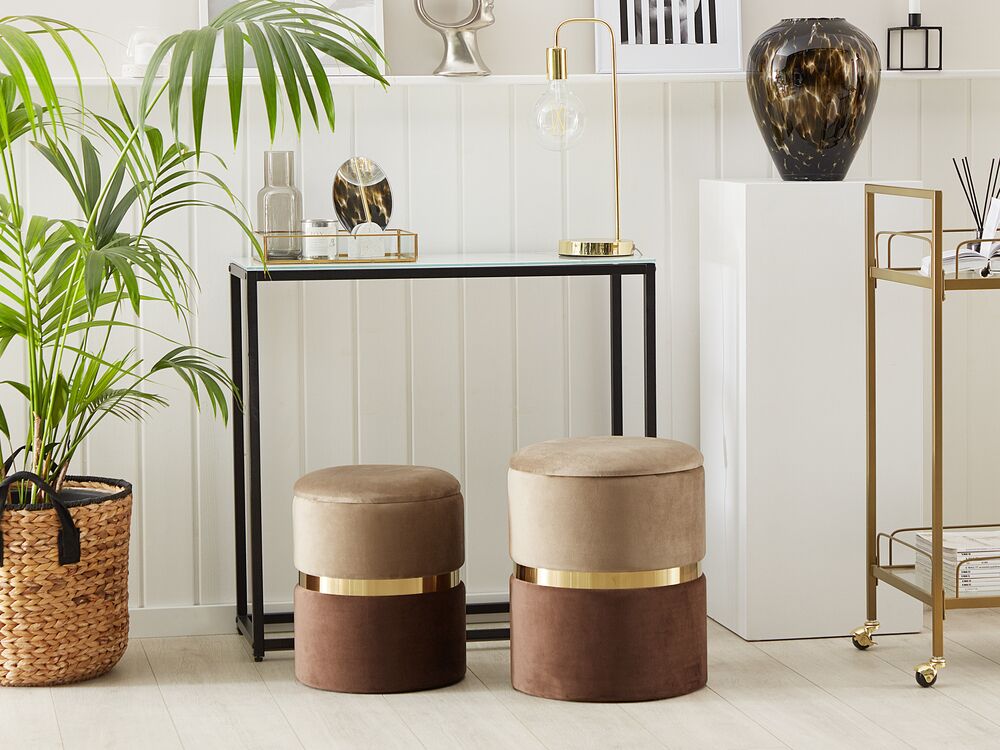 Set of 2 Storage Pouffes WICHITA Velvet Brown
