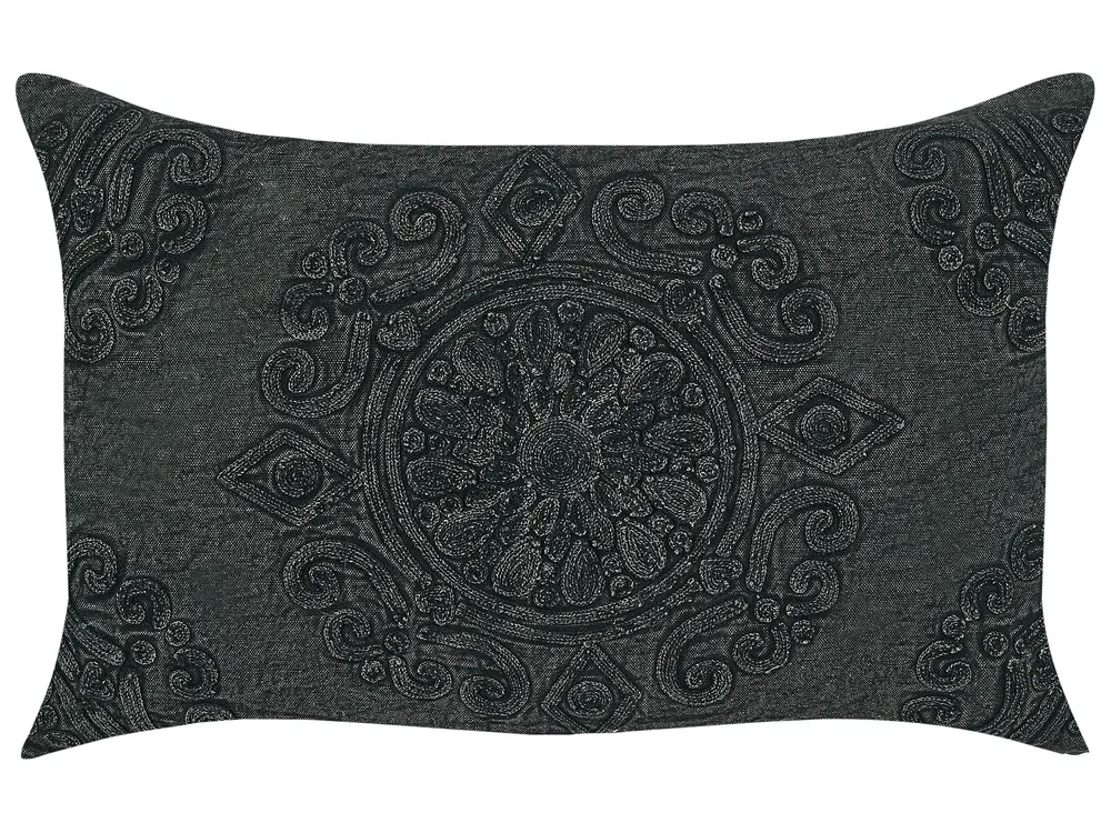 Dekokissen 2er Set VELOOR 30 x 50 cm Baumwolle Dunkelgrau Orientalisches Muster_826966