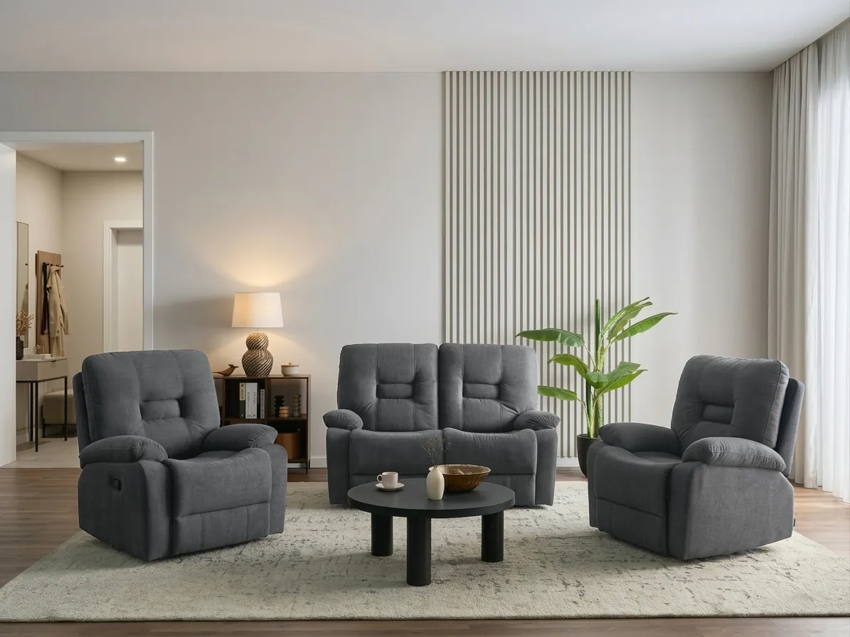 Sofa Set manuell verstellbar 4-Sitzer BERGEN Stoff Graphitgrau_1064695