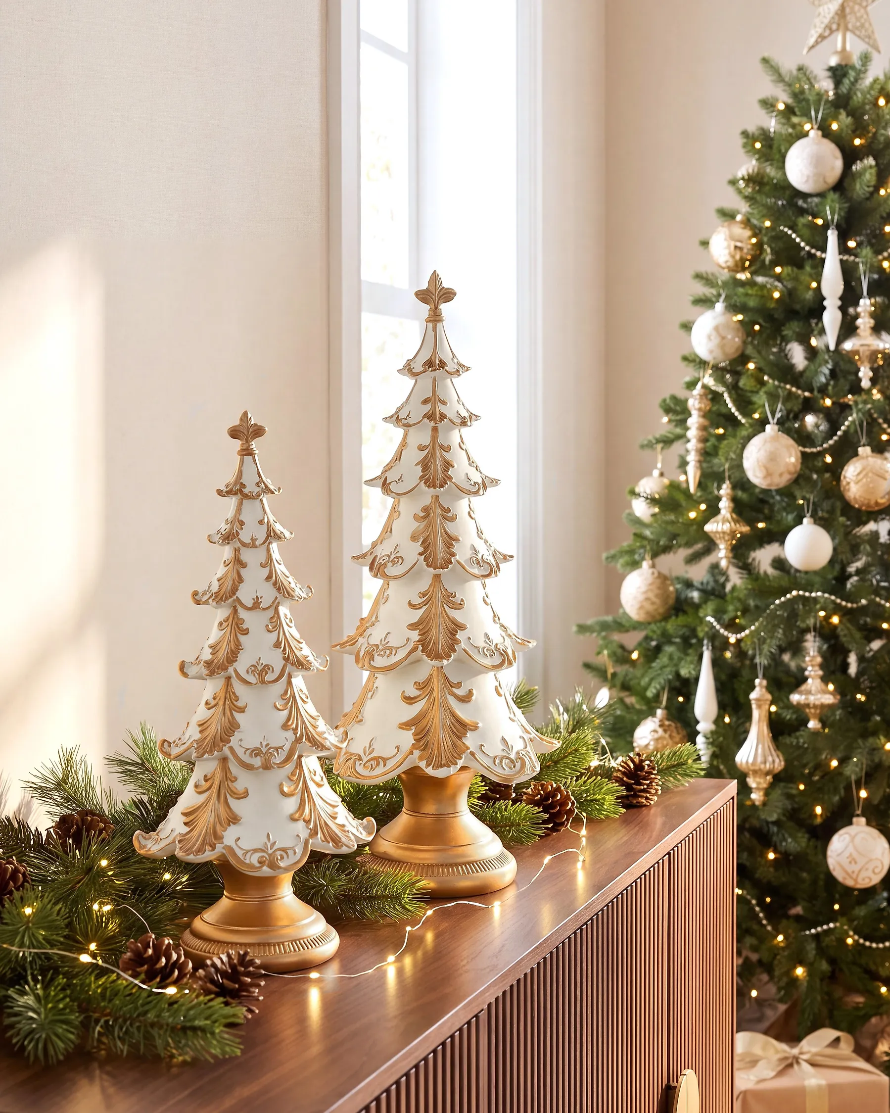 Set van 2 kerstdecoraties HEISKA 30/42 cm Kerstboom Goud_1175602