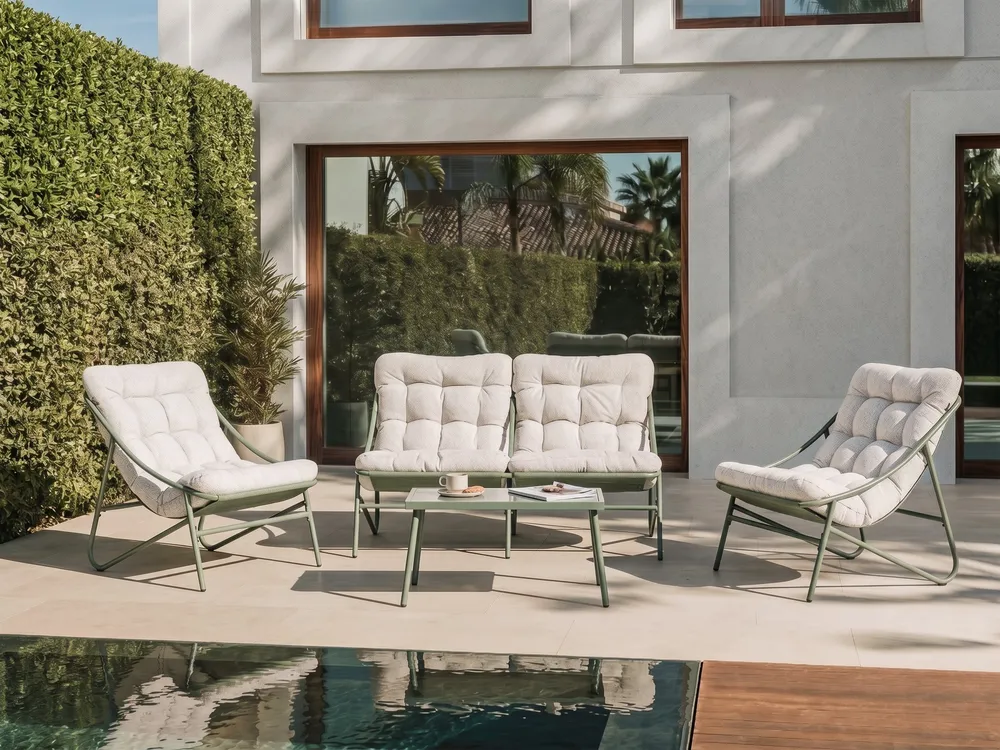 Lounge Set mit Tisch 4-Sitzer MOLVENO Metall Beige / Grün