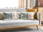 Set of 2 Decorative Cushions CASSIOPE 30 x 50 cm Cotton White Geometric Pattern_1184682