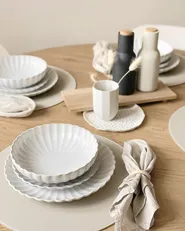 Set of 4 Deep Plates NETTLE Stoneware Off-White_977598
