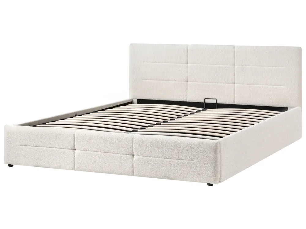 Bett mit Stauraum MASSOGNES Bouclé Cremeweiß 180 x 200 cm_1030381