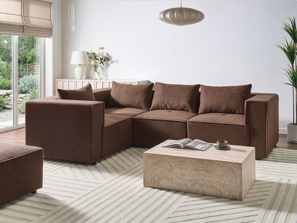 Modul Ecksofa 4-Sitzer AXEBO Bouclé Braun rechtsseitig