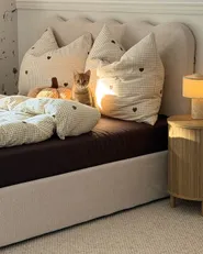 Bett mit Stauraum NANTERRE Stoff Hellbeige 140 x 200 cm_1186151
