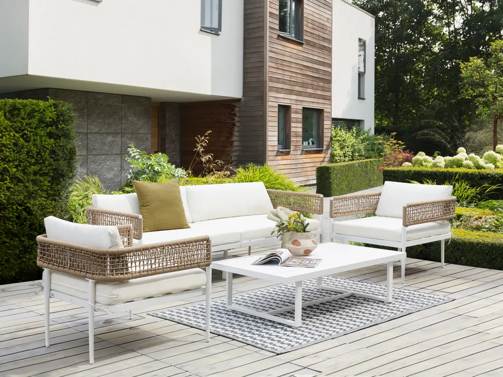 Lounge Set mit Tisch 5-Sitzer SERLA Metall Weiß_930768