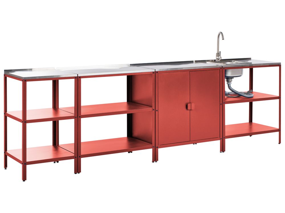 Outdoor-Küche 4er Set mit Spüle VILAMA Rot Metall