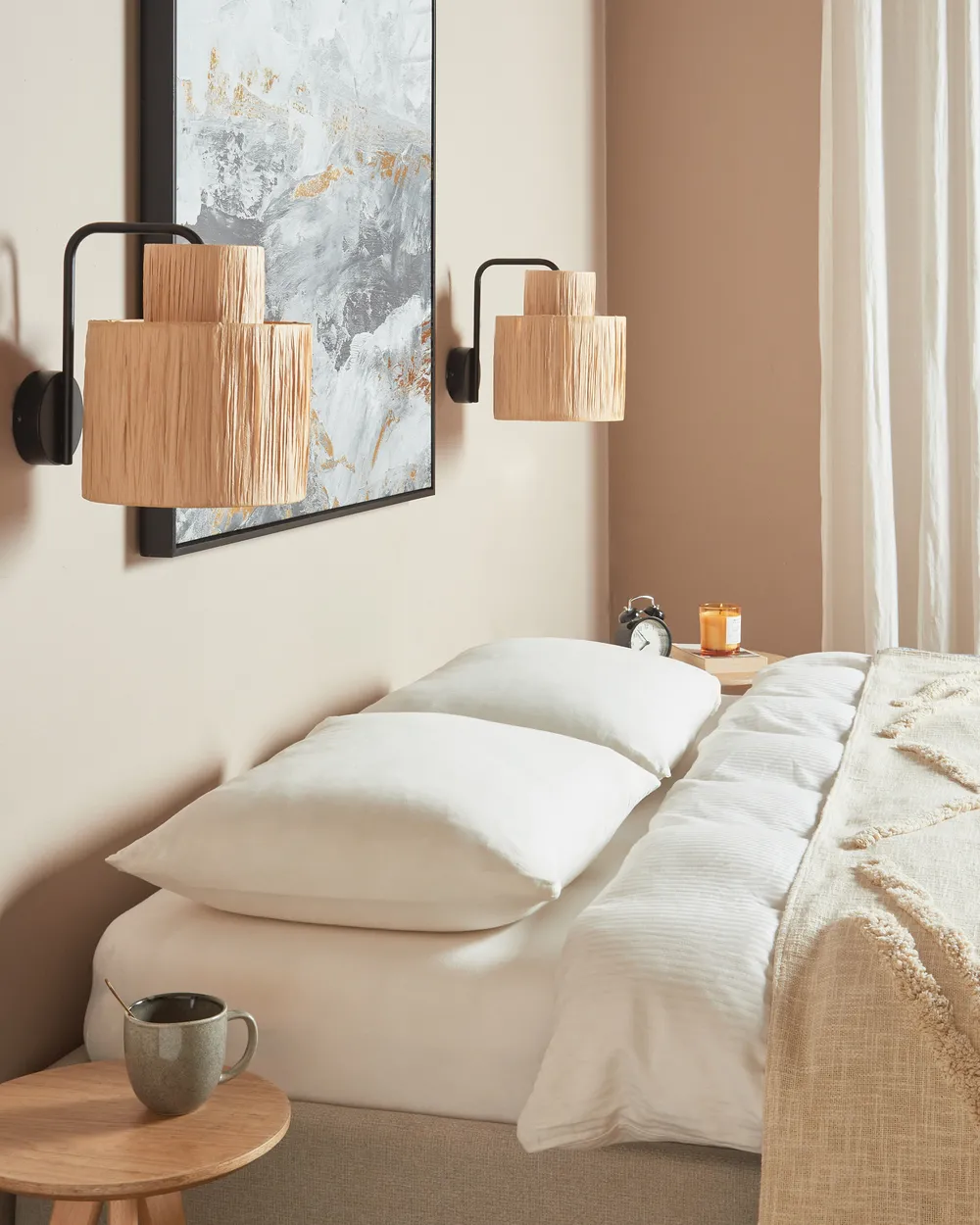 Wandlampe 2er Set SHINFA Geflecht Naturfarben_899934