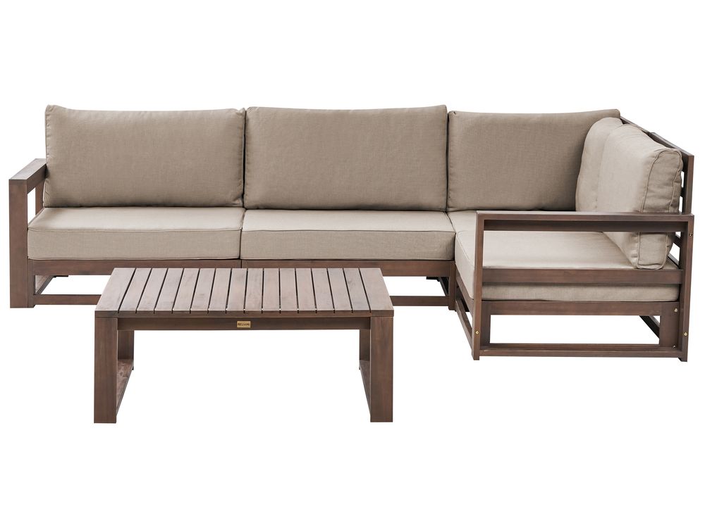 Garten Ecksofa mit Tisch 4-Sitzer TIMOR modular zertifiziertes Akazienholz Dunkelbraun linksseitig