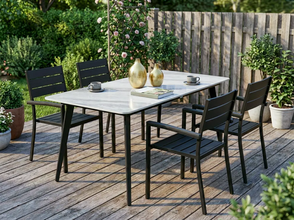 Gartentisch RODALLO 160 cm 90 cm Stein Grauer Marmor