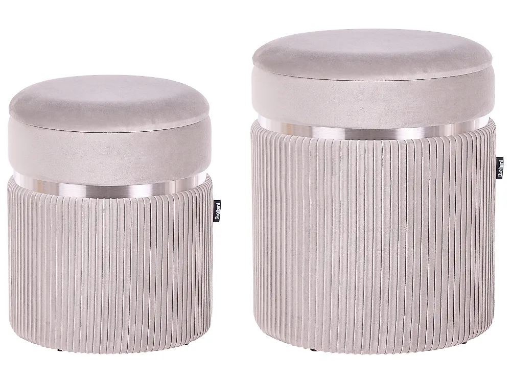 Set of 2 Storage Pouffes CAMDENTON Velvet Light Grey_1186023