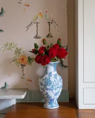 Blumenvase LLANES 36 cm Porzellan Weiß / Blau_1165170