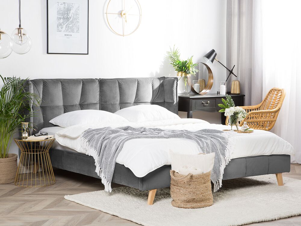Bed Velvet SENLIS 180 x 200 cm (EU Super King) Grey