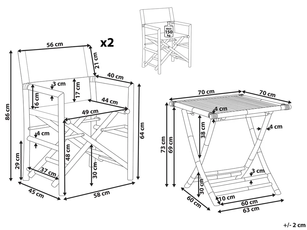 Bistro Set klappbar MOLISE Bambus Braun - Beliani.de