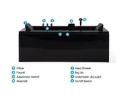 Corner Hot Tub with LED VARADERO 1830 x 900 mm Black Left Hand_787095