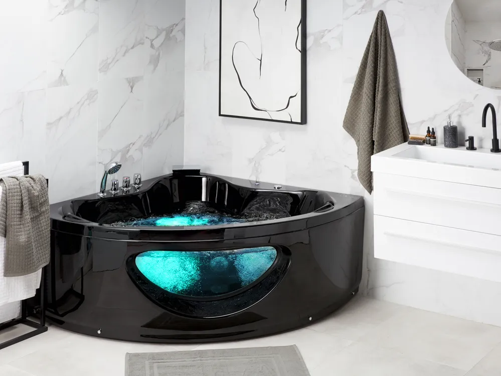 Whirlwanne Eckmodell mit LED TOCOA 190 x 138 cm Schwarz