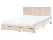 Bed with Storage Drawers LONZAC Velvet Beige 160 x 200 cm (EU King Size)_1014703