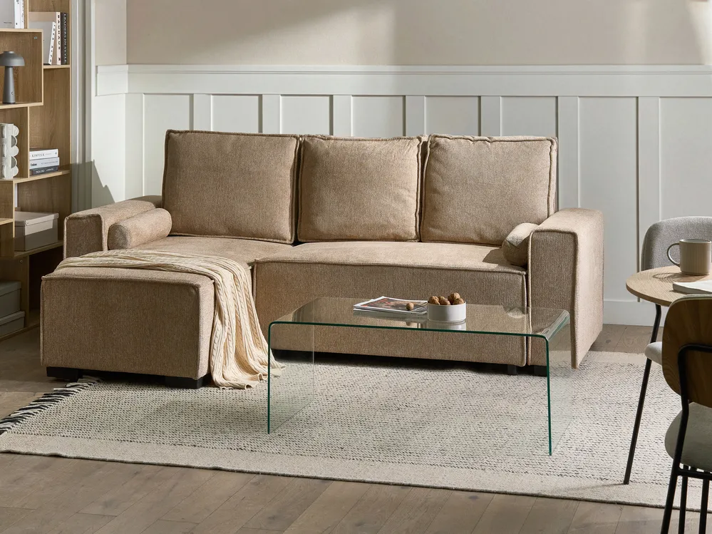 Eckschlafsofa 3-Sitzer EDANE mit Stauraum Stoff Beige rechtsseitig
