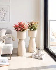 Set of 2 Plant Pots MYOSOTIS 28 cm Beige_1123720