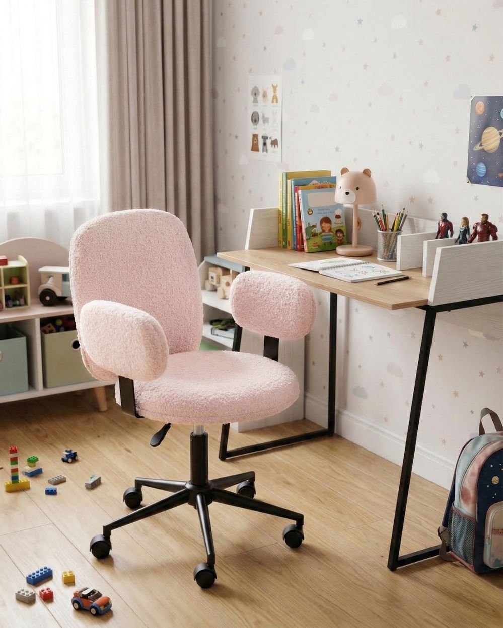 Chaise de bureau MORAGA Bouclé Rose pastel