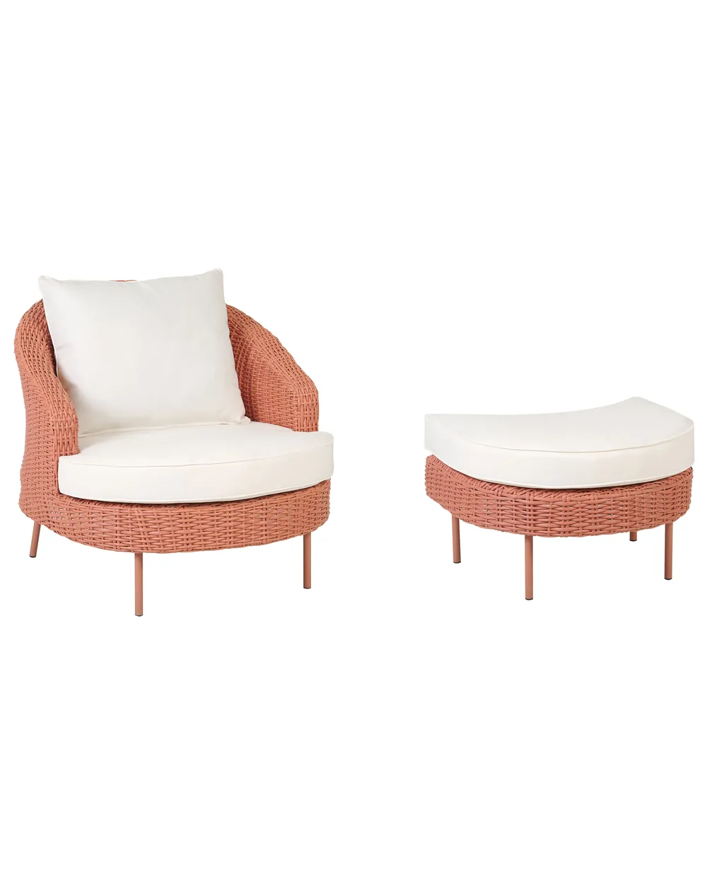 Gartensessel mit Ottomane ARCILLE II Polyrattan Pfirsichrosa_867986