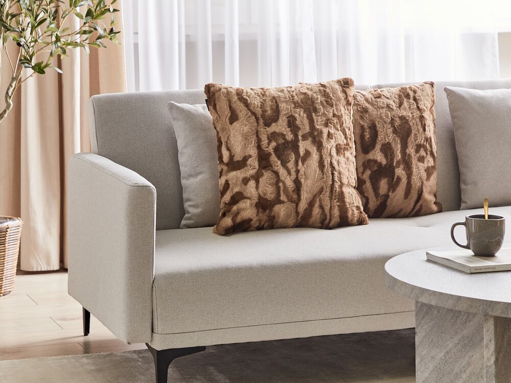 Set of 2 Decorative Cushions BAKIRA 45 x 45 cm Faux Fur Brown Abstract Pattern