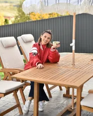 Garden Dining Set 6 Seater JAVA PREMIUM Acacia Wood Light Beige_1034605