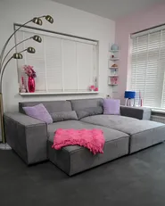 Modular Corner Sofa 3 Seater HELLNAR with Ottoman Fabric Grey Right Hand_1018210