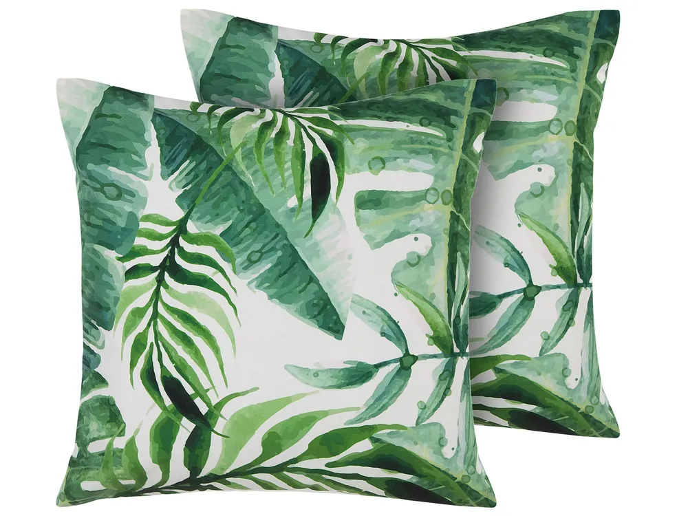Gartenkissen 2er Set PAVELLI Pflanzenmuster 45 x 45 cm Grün