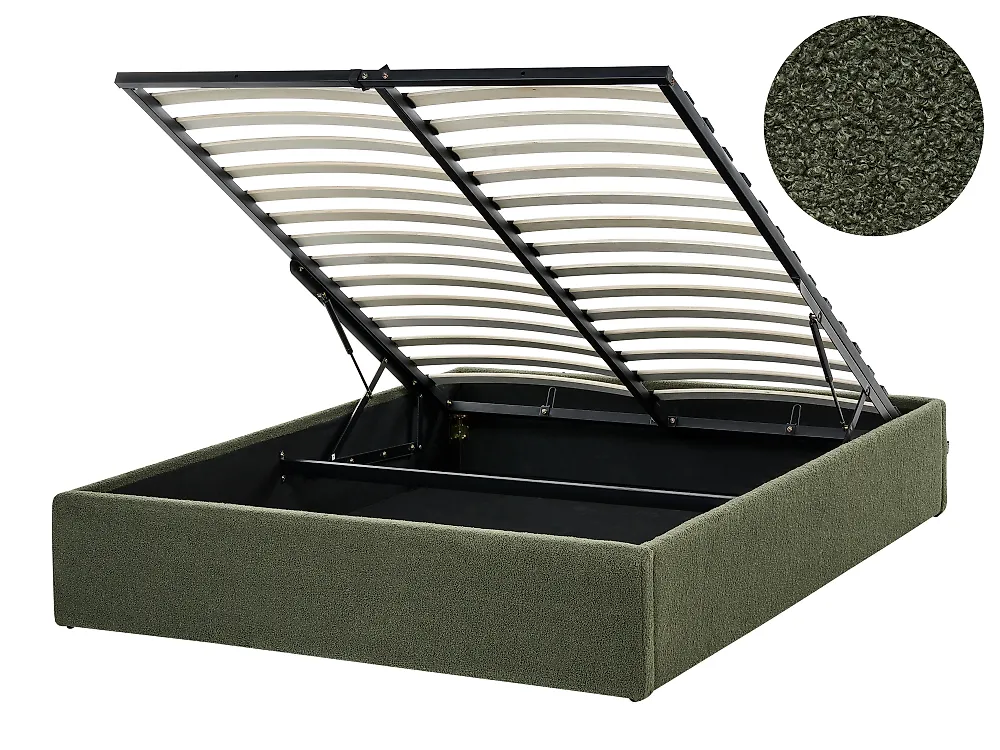 Ottoman Bed without Headboard DINAN Boucle Dark Green 120 x 200 cm (EU Small Double)