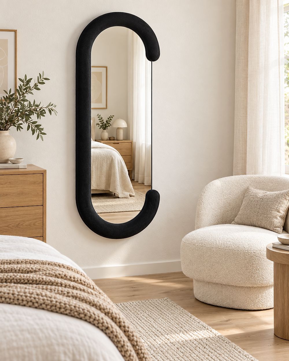 Wall Mirror LOCHES 54 cm 158 cm Velvet Black