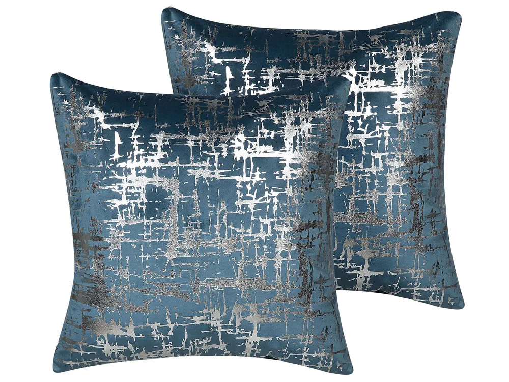 Dekokissen 2er Set GARDENIA 45 x 45 cm Samtstoff Blau Abstraktes Muster