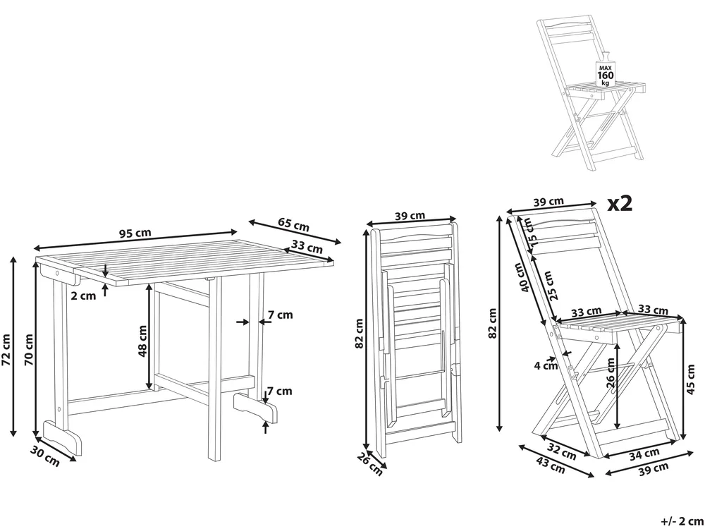 Bistro Set klappbar LENOLA Akazienholz Braun_811846