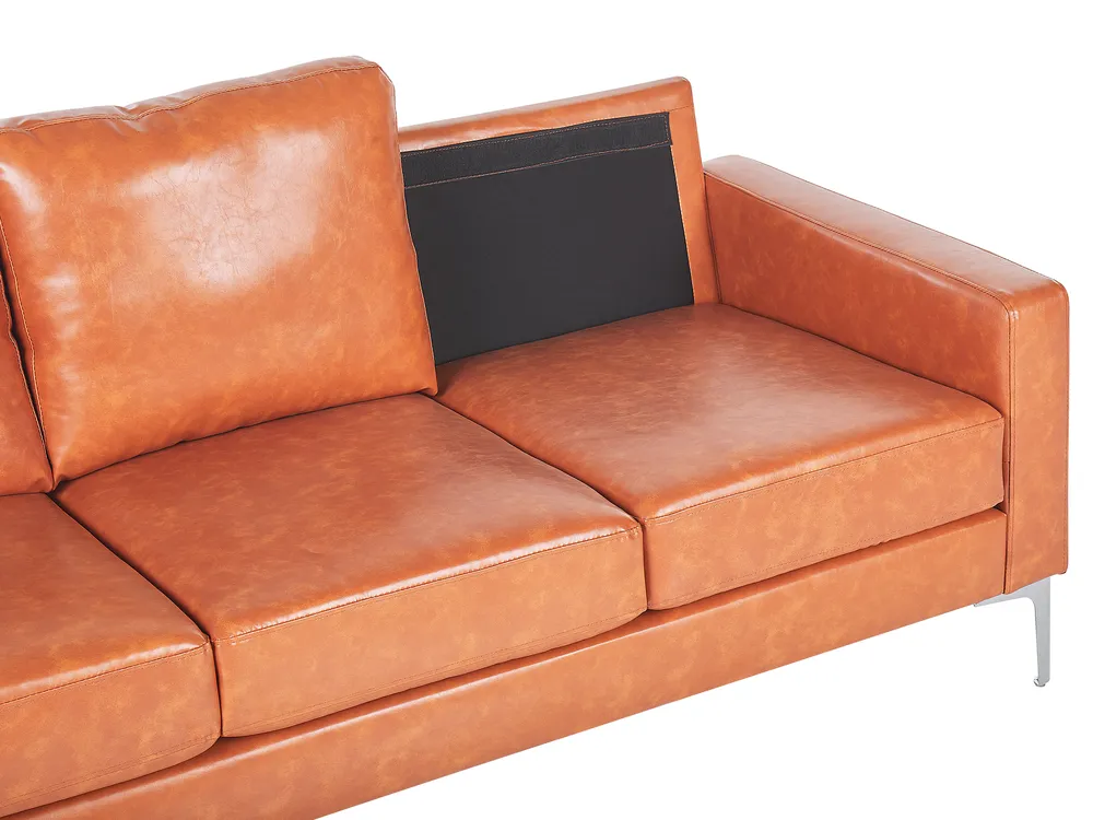 Sofa 3 Seater GAVLE Faux Leather Golden Brown_729858