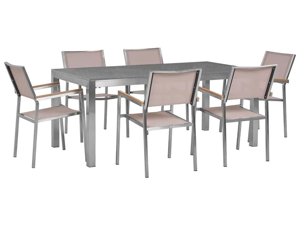 Gartenmöbel Set 6-Sitzer GROSSETO Granit poliert Grau / Beige_1025590