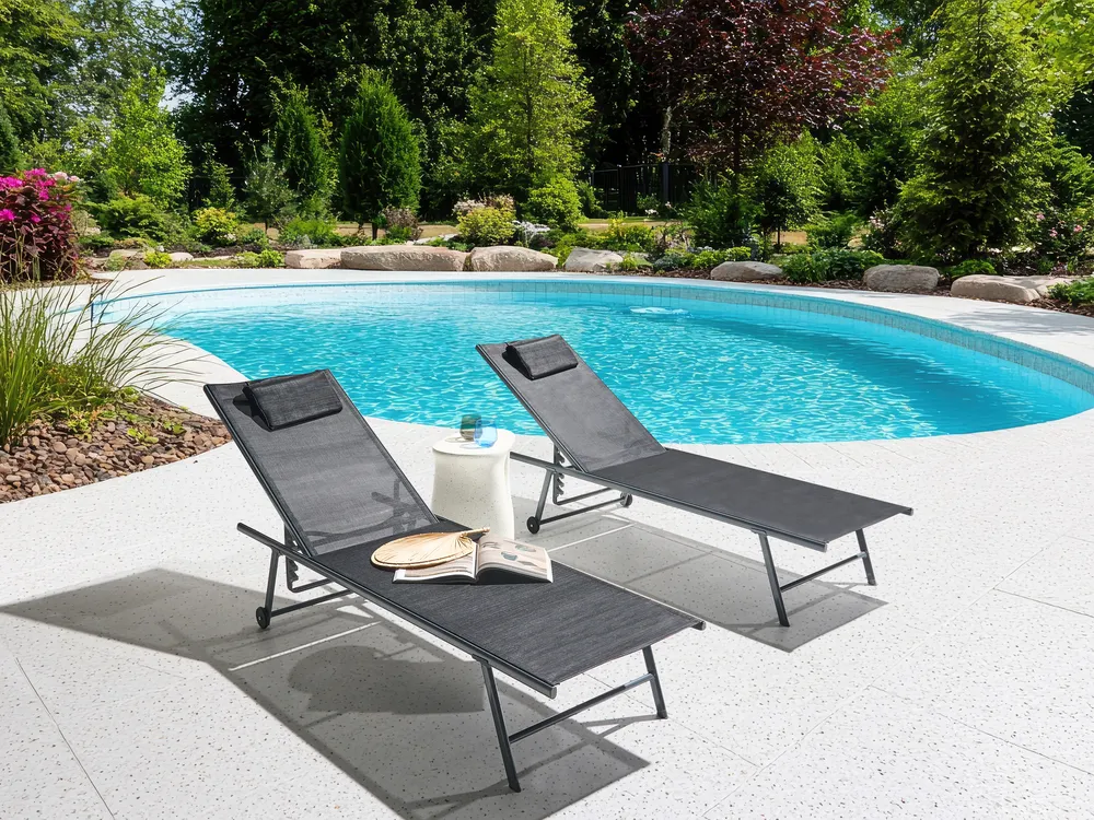 Gartenliege 2er Set SORONI mit Relaxfunktion Metall Schwarz
