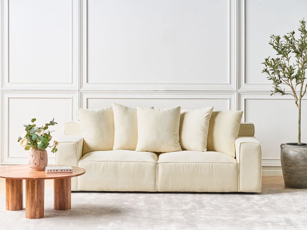 Sofa 3 Seater VISKAN Corduroy Light Beige