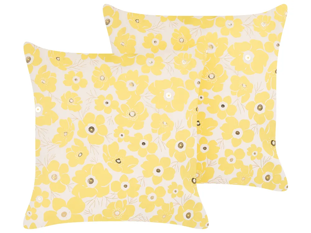 Dekokissen 2er Set TRITELEIA 45 x 45 cm Samtstoff Gelb Blumenmuster